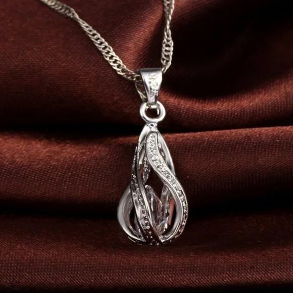 ⭐4pc Bundle Sale⭐ Diamond Teardrop Pendant, Earrings & 18" Chain 925 Silver - Picture 6 of 8